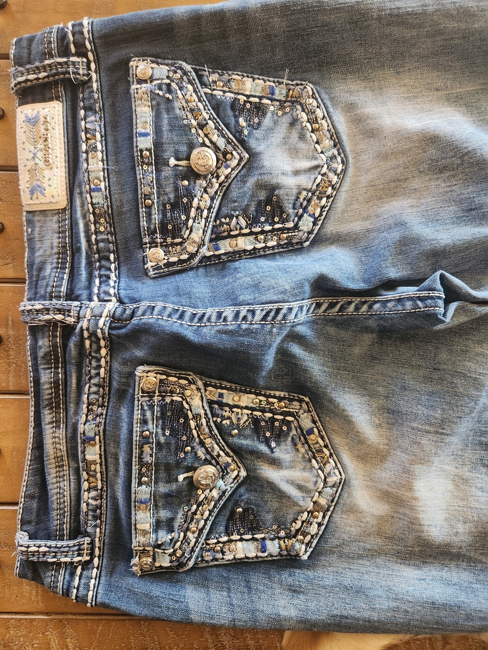 Grace in LA Womens Embellished Blue Denim Jeans - Picture 2 of 7